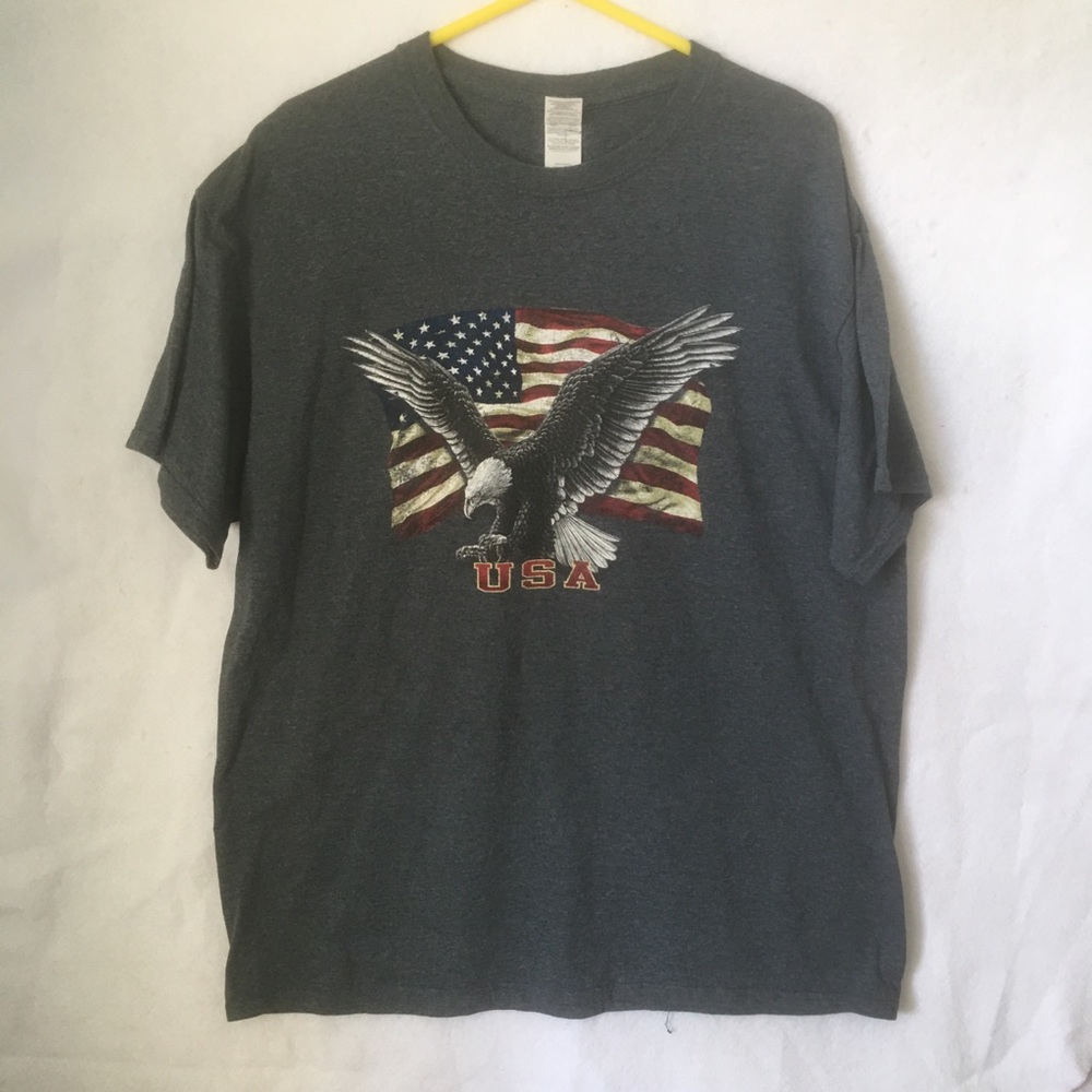 Patriotic USA Eagle Flag T Shirt Charcoal Gray XL